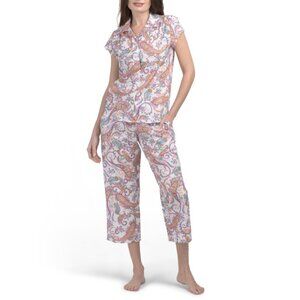 CATS PAJAMAS Multicolor Amara Luxe Cotton Pajama Top And Capris Set